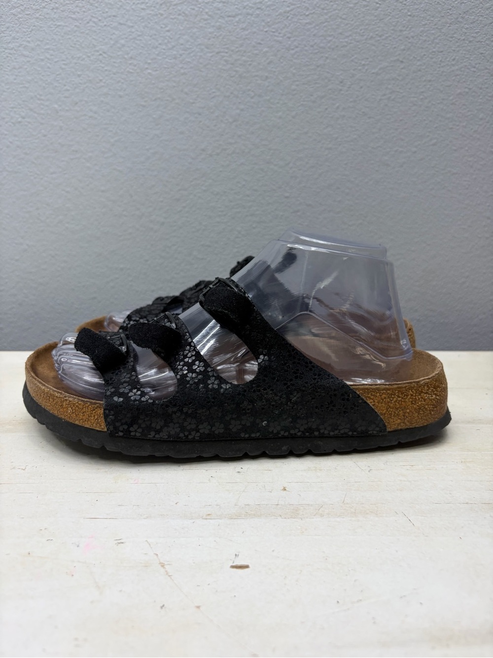 Papillio By Birkenstock Black Leather Floral Florida Sandals Size 7